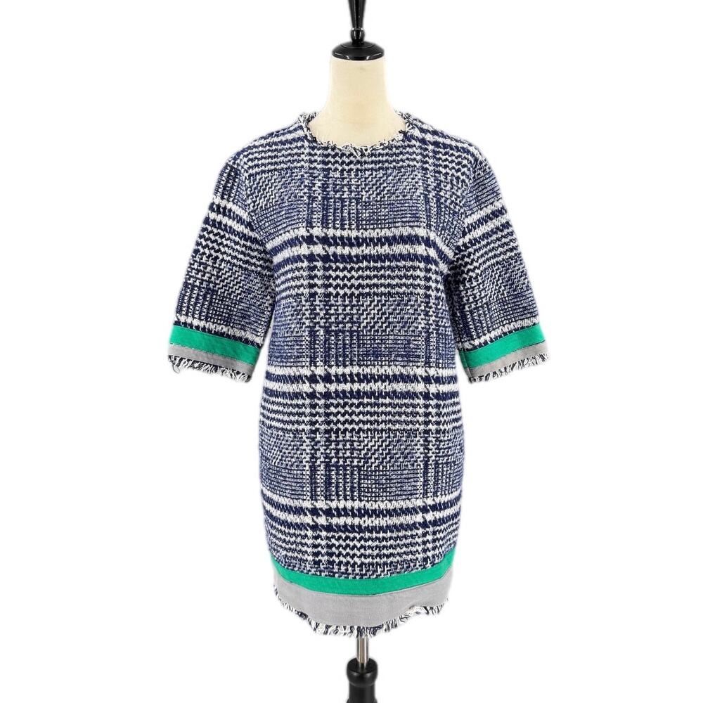 English Factory Blue White Tweed Stripe Classic Preppy Modern Academia Dress